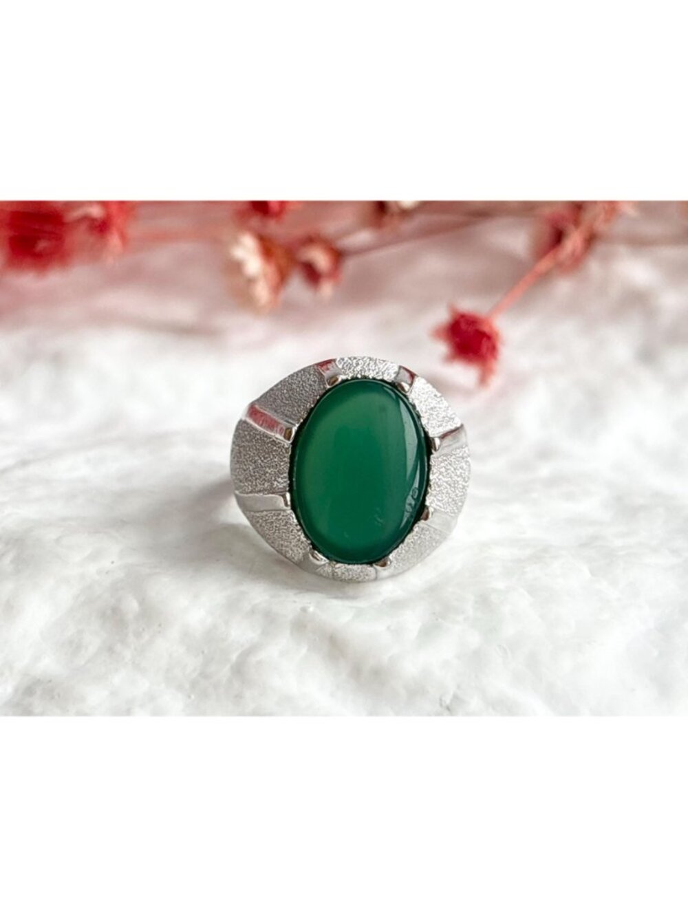Yemeni Green Aqeeq Agate Solitaire Sterling Silver 925 Vintage Ring - sz 6 - Picture 14 of 16